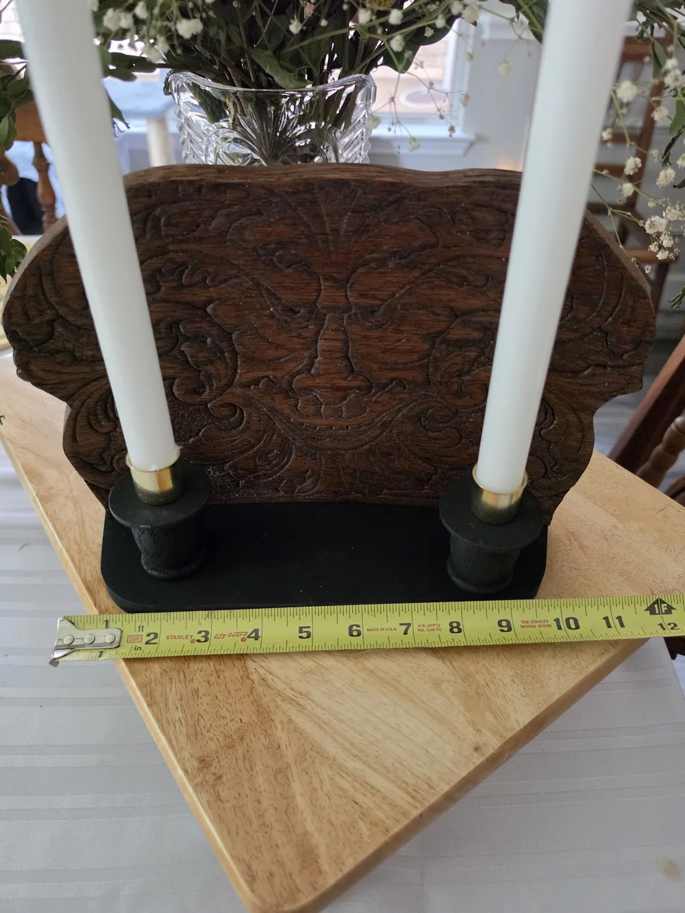 Double taper candle holder Hand-carved out of wood Folklore icon Green Man